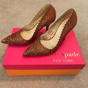 Kate Spade Lana Pumps Floral Laser Cut Camel 6M